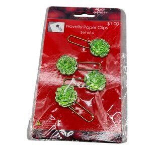 Green Succulent Novelty Paper Clips Set Of 4 READ NEW